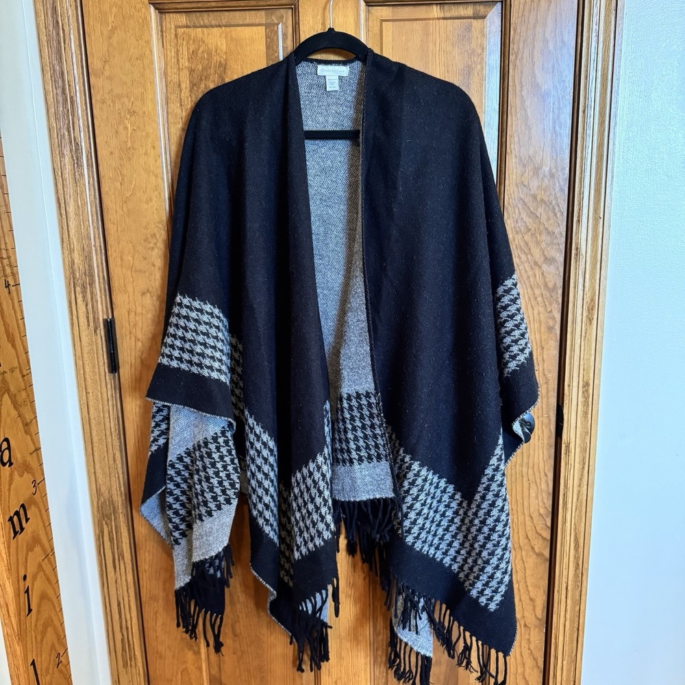 CHARTER CLUB Preowned Womens Open One Size Sweater Poncho Brown/Beige EUC